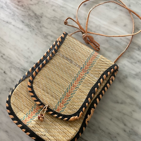 Handcrafted Genuine Leather African  Tan and Black Woven Crossbody Bag - Picture 4 of 6